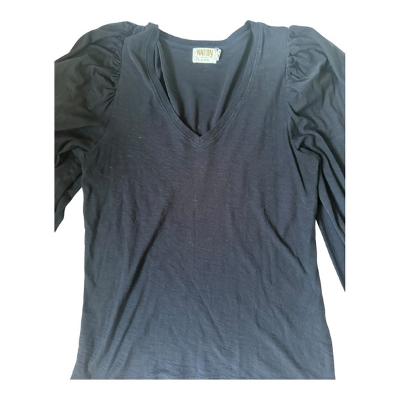 Nation LTD black v neck puff sleeve Pima cotton long sleeve t shirt, sz M - Picture 2 of 5
